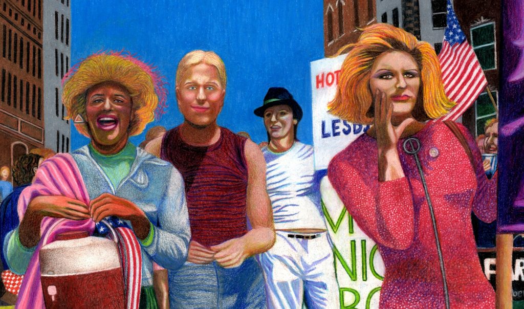 Marsha P. Johnson, Joseph Ratanski and Sylvia Rivera in the 1973 NYC Gay Pride Parade by Gary LeGault