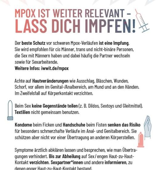 Preview of the IWWIT flyer „mpox is still relevant - get vaccinated“