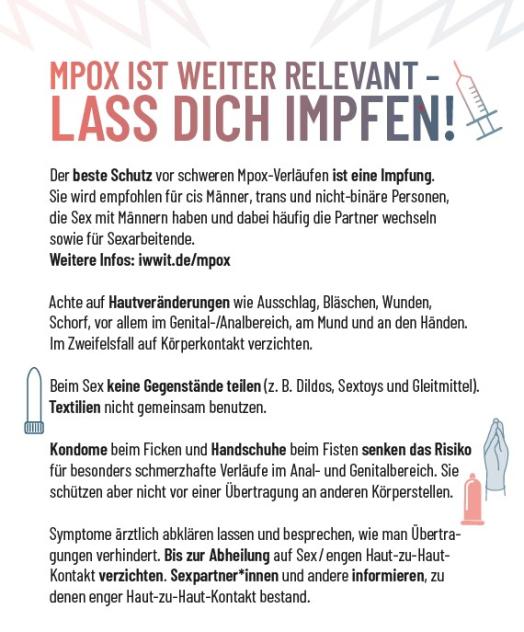 Vorschau des IWWIT-Flyers „mpox ist weiter relevant – Lass dich impfen“