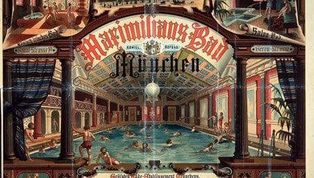 Historic advertising poster for the Maximilians-Bad in Munich
