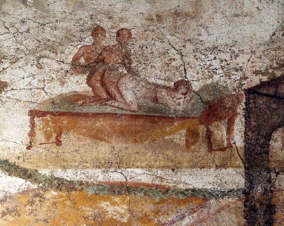 Fresco from the Suburban Baths in Pompeii depicting an erotic scene