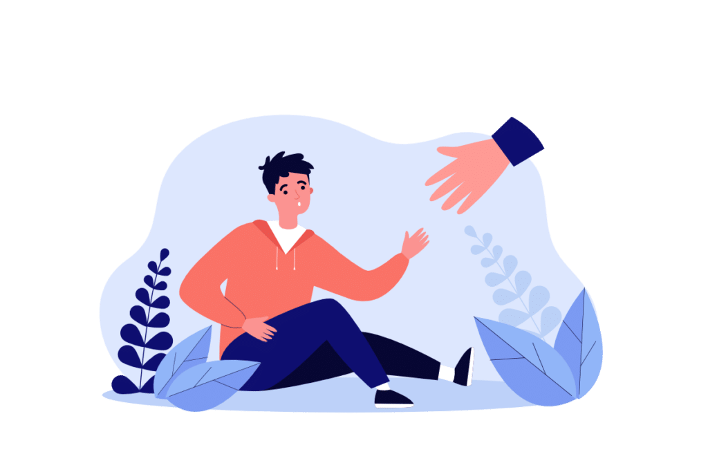 Illustration einer sitzenden Person, der unterstützend eine Hand gereicht wird