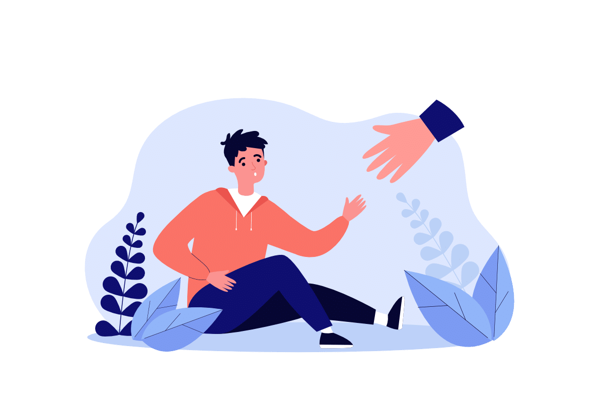 Illustration einer sitzenden Person, der unterstützend eine Hand gereicht wird