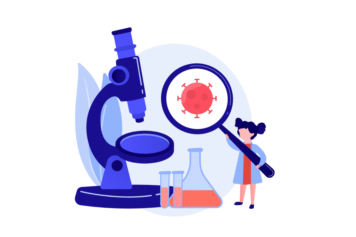 Illustration eines HIV-Virus bei einer Laboruntersuchung mit Mikroskop