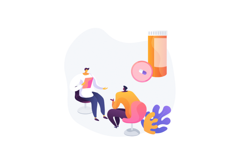 Illustration eines Beratungsgesprächs über eine medikamentöse Therapie