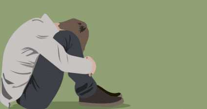 Illustration of a person in a bent posture - symbolising withdrawal, shame and isolation
