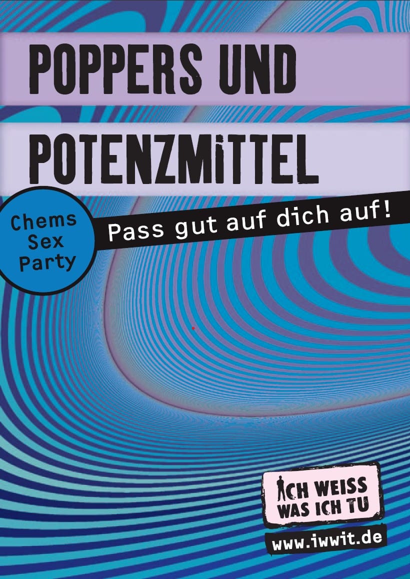 Cover der IWWIT-Broschüre „Poppers und Potenzmittel“ mit Hinweisen zum sicheren Umgang bei Chemsex