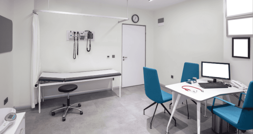 Empty treatment room - symbolises barriers and insecurity in accessing PrEP for trans women.